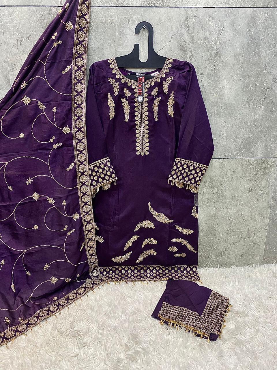 Hoor Tex Hf-142,A To D Heavy Chinon Wholesale Pakistani Readymade Suit Collection