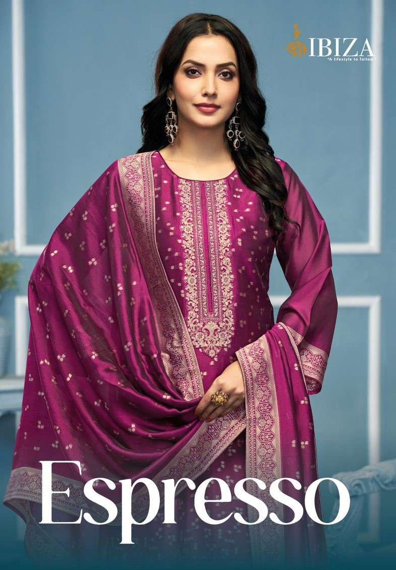 IBIZA Espresso Pure Banglory Silk Jacquard Embroidered Suit Collection