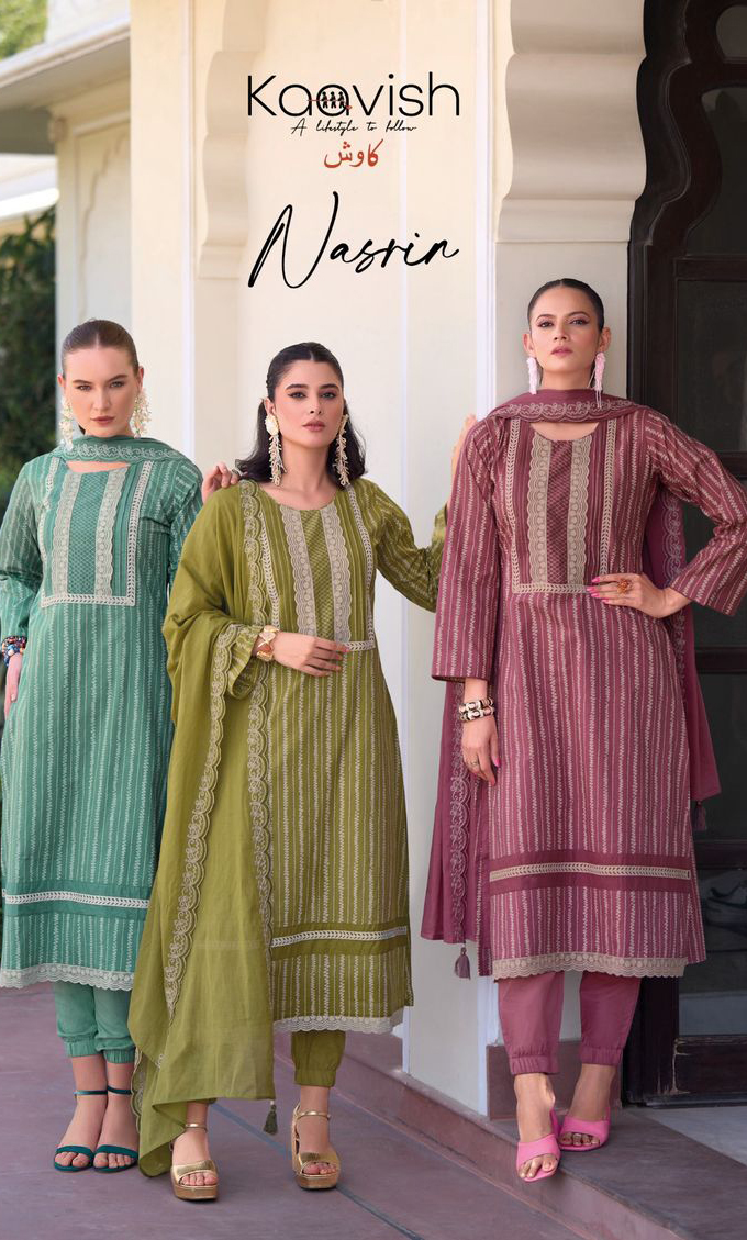 Kaavish Nasrin Embroidered Lawn Cotton with Mal-Mal Dupatta Suit Catalog