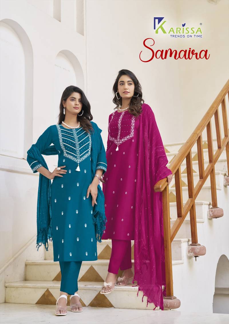 Karissa Samaira Cotton With Thread Work Wholesale Kurti Bottom With Dupatta Collection