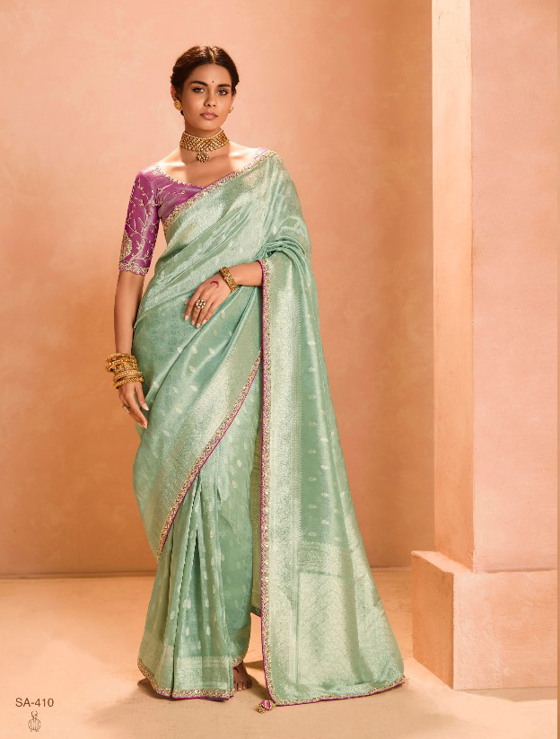 Kimora Utsav Zari Tissue Silk with Embroidery Lace Saree Collection — Wholesale Sarees, Kimora wholesale from Surat - Gallery Image 4