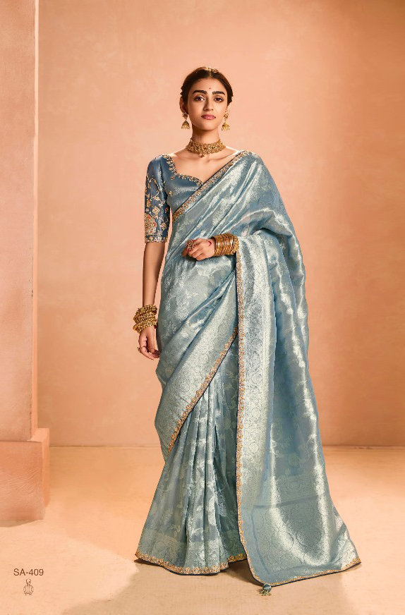 Kimora Utsav Zari Tissue Silk with Embroidery Lace Saree Collection — Wholesale Sarees, Kimora wholesale from Surat - Gallery Image 6