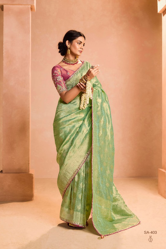 Kimora Utsav Zari Tissue Silk with Embroidery Lace Saree Collection — Wholesale Sarees, Kimora wholesale from Surat - Gallery Image 3