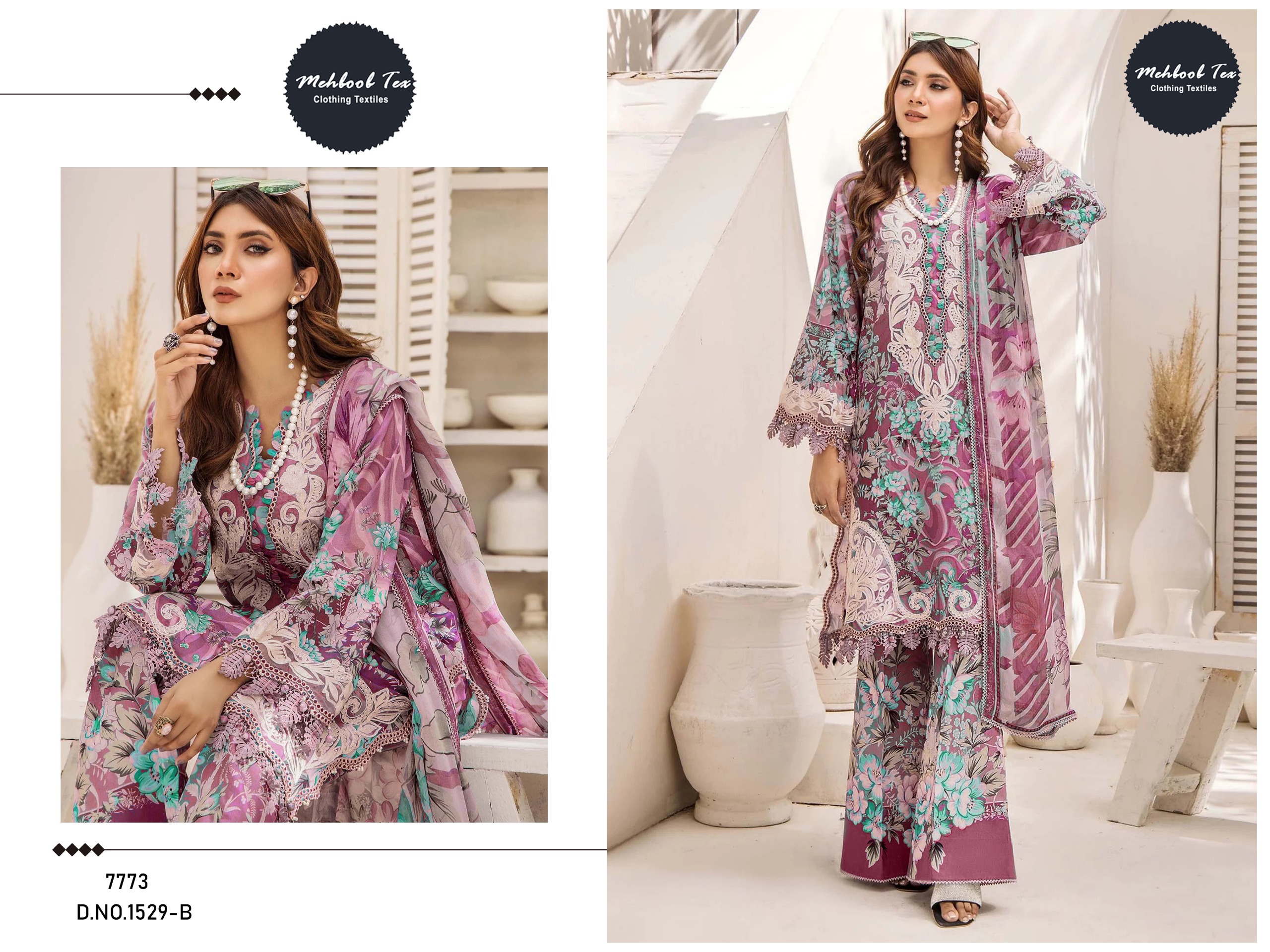 Mehboob Tex 1529 And 1531 Cotton Dupatta Wholesale Pakistani Salwar Kameez Catalog - Image 3