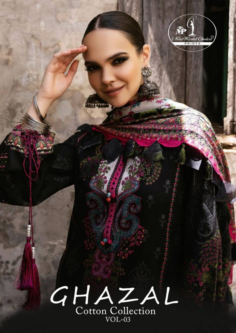 Miss World Choice Ghazal Vol 3 Cotton Wholesale Karachi Dress Material