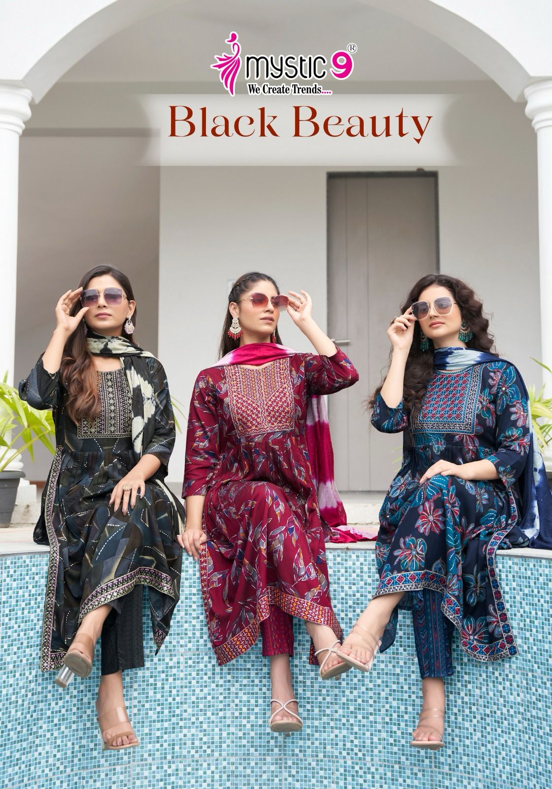 Mystic 9 Black Beauty Vol 4 Rayon Foil Print Wholesale Readymade Salwar Suit Collection