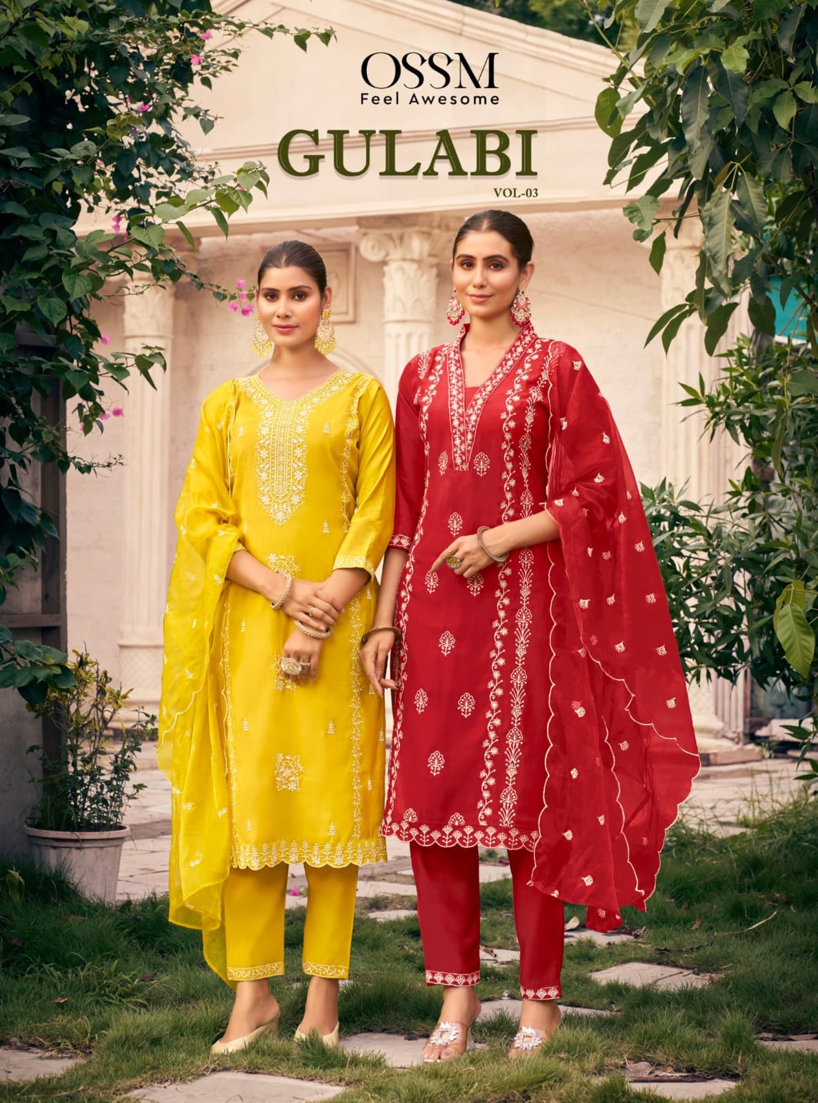 Ossm GulabI Viscose Roman Silk Kurti With Bottom Dupatta Wholesale Catalog