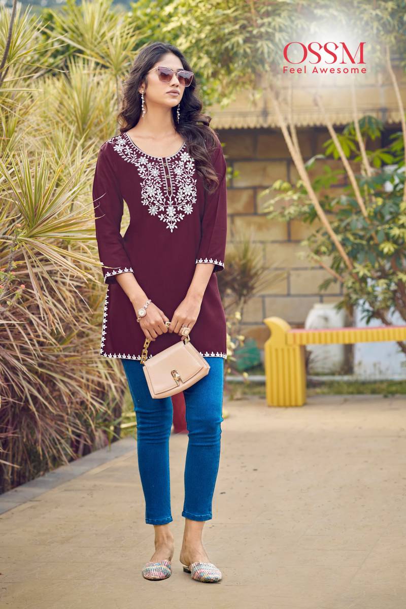 Ossm Nora Vol 6 Rayon Slub Embroidered Wholesale Short Tops Collection - Image 2