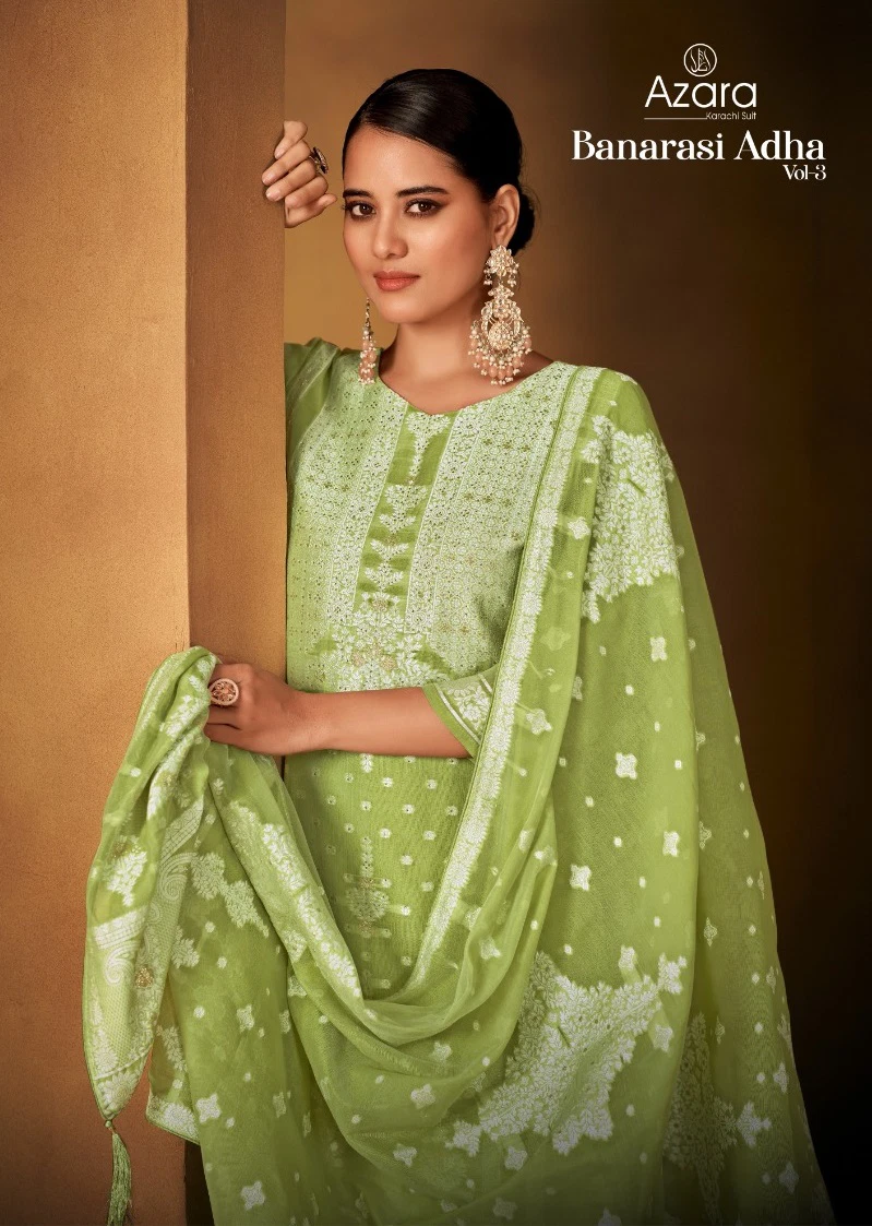 Radhika Azara Banarasi Adha Vol 3 Cotton Jacquard Wholesale Dress Material Collection