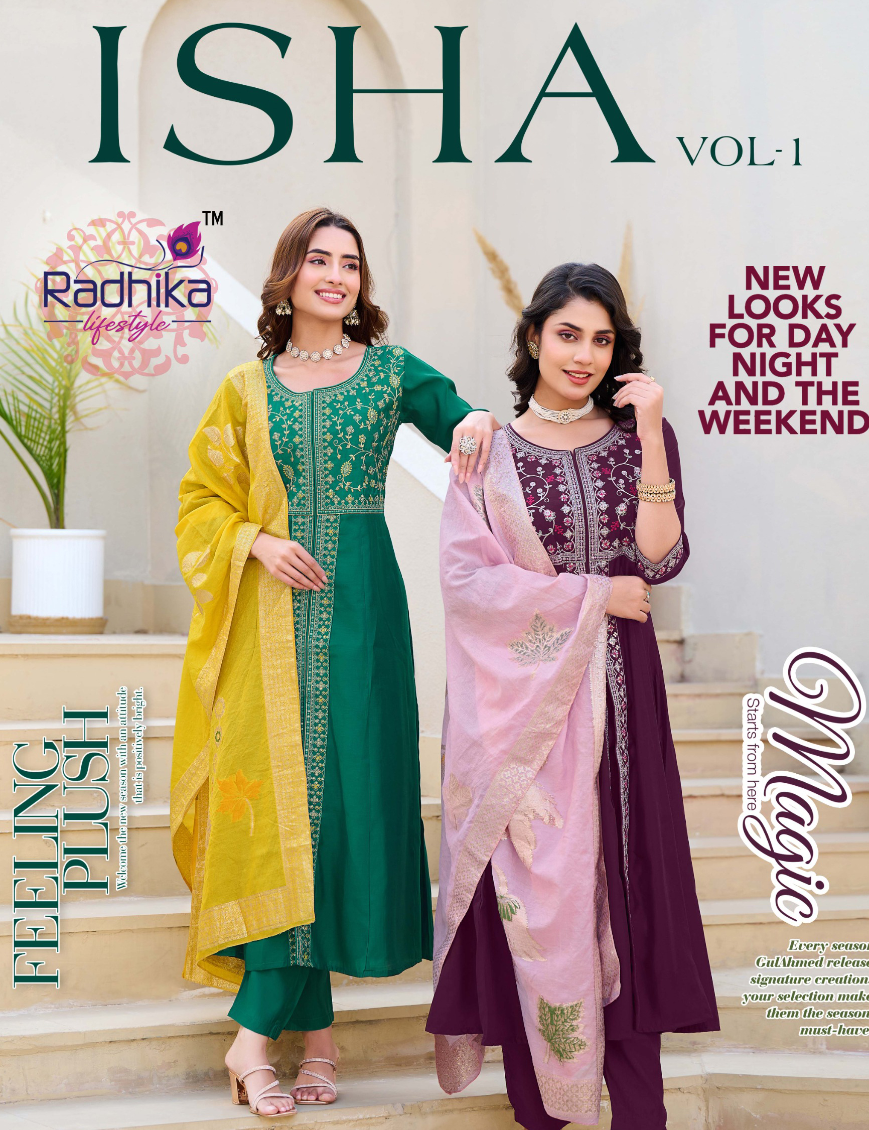 Radhika Lifestyle Isha Vol 1 Embroidered Roman Silk Wholesale Gown with Dupatta