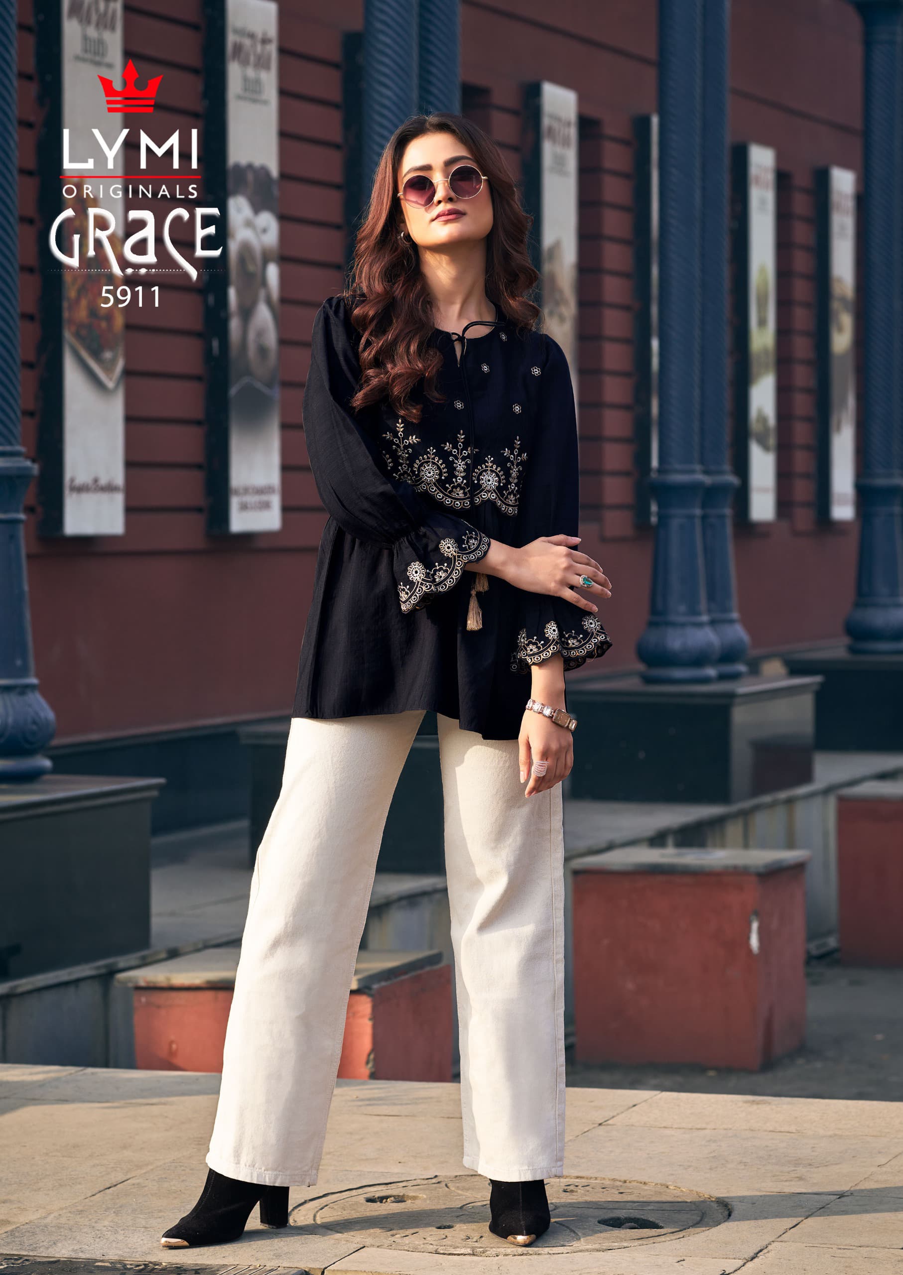 Rangoon Grace Elegant Viscose with Border Work Short Tops Wholesale Catalog - Image 4