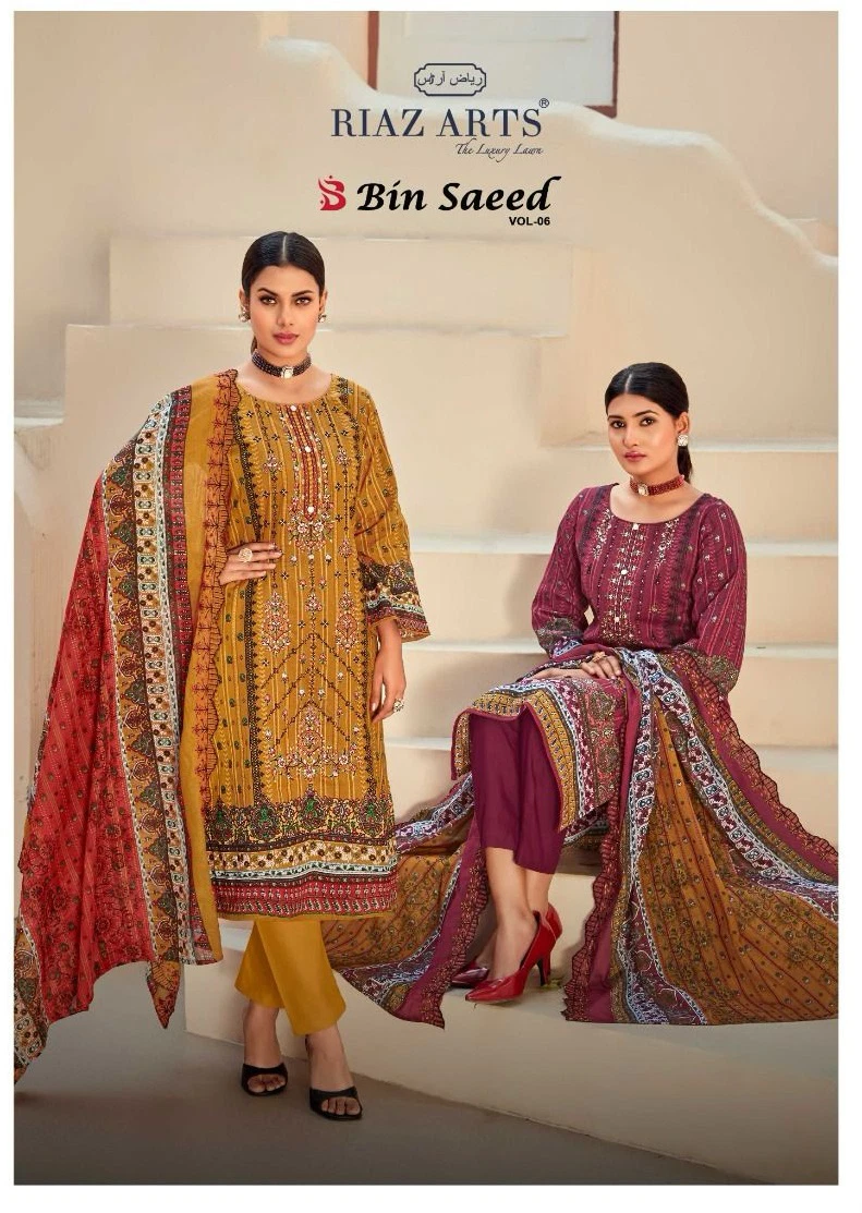 Riaz Arts Bin Saeed Vol 6 Cotton Lawn Digital Printed Wholesale Dress Material Catalog