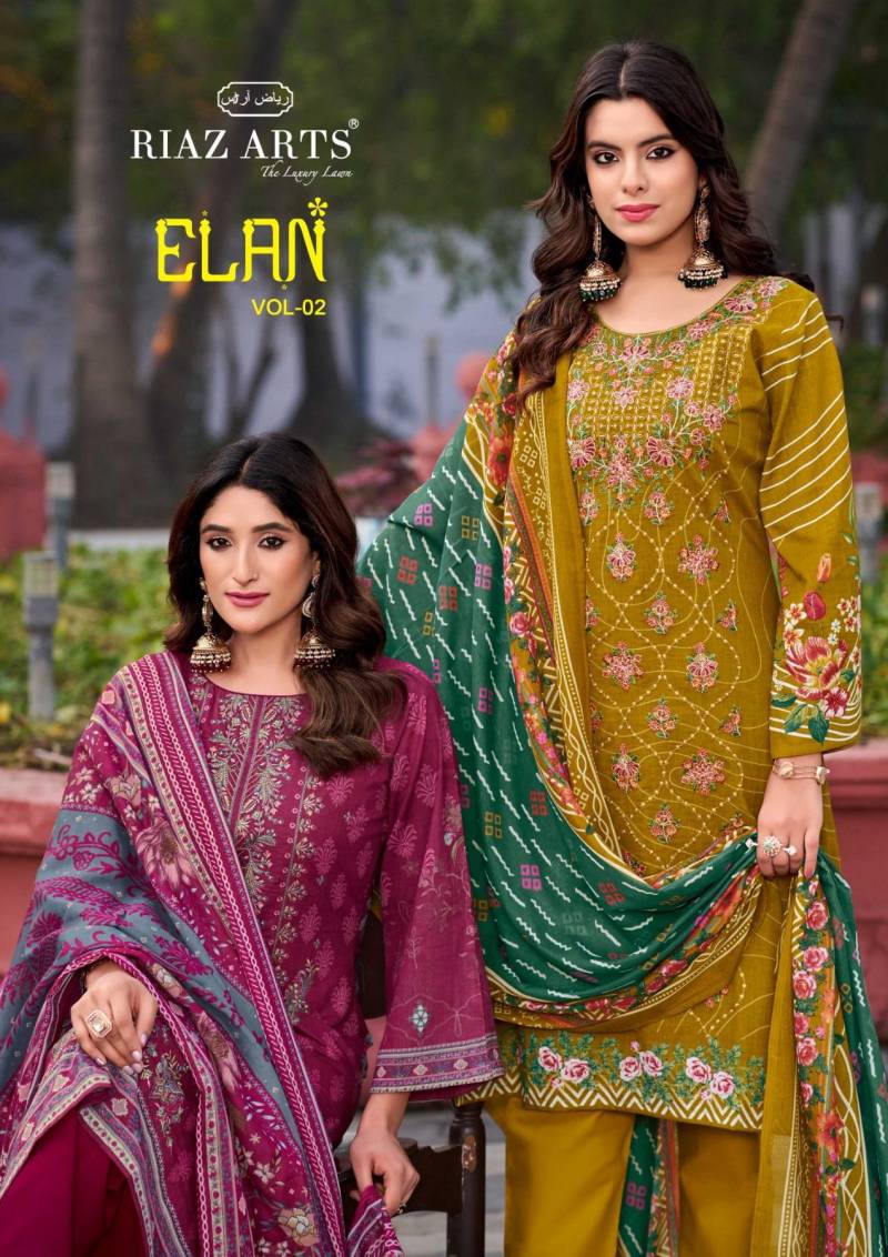 Riaz Arts Elan Vol 2 Lawn Cotton Printed Wholesale Dress Material Catalog