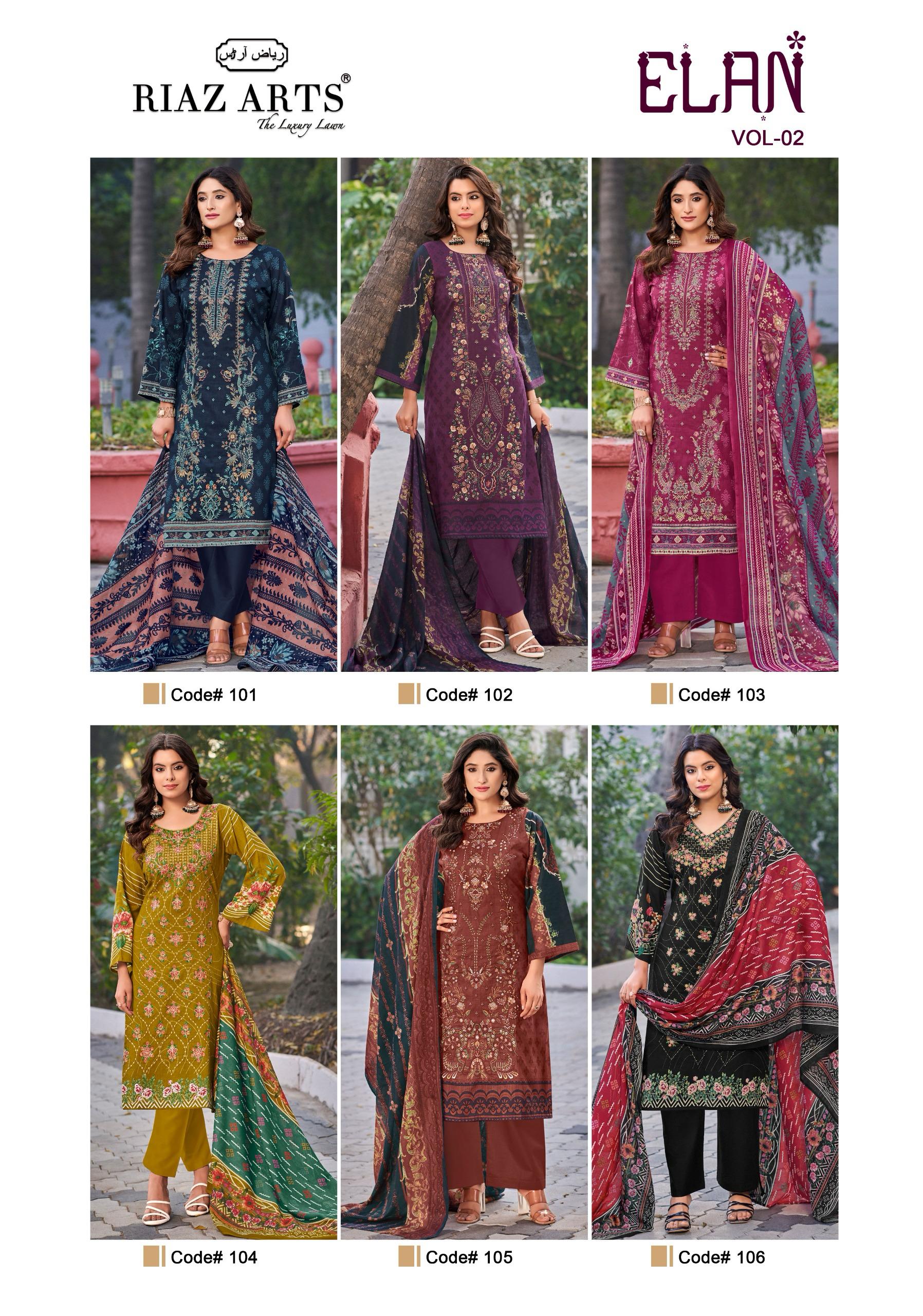 Riaz Arts Elan Vol 2 Lawn Cotton Printed Wholesale Dress Material Catalog - Image 8