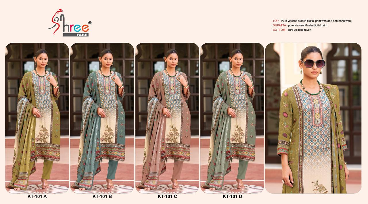 Shree Kt 101 Viscose Maslin Digital Printed Wholesale Pakistani Eid Collection - Image 5