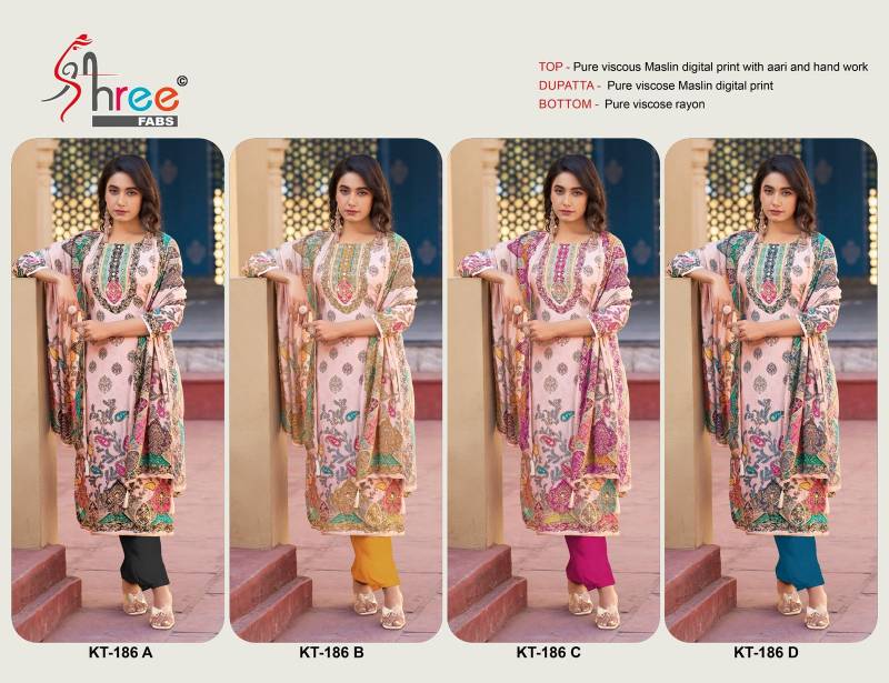 Shree Kt 186 Viscose Maslin Digital Printed Wholesale Pakistani Salwar Suits Collection - Image 6