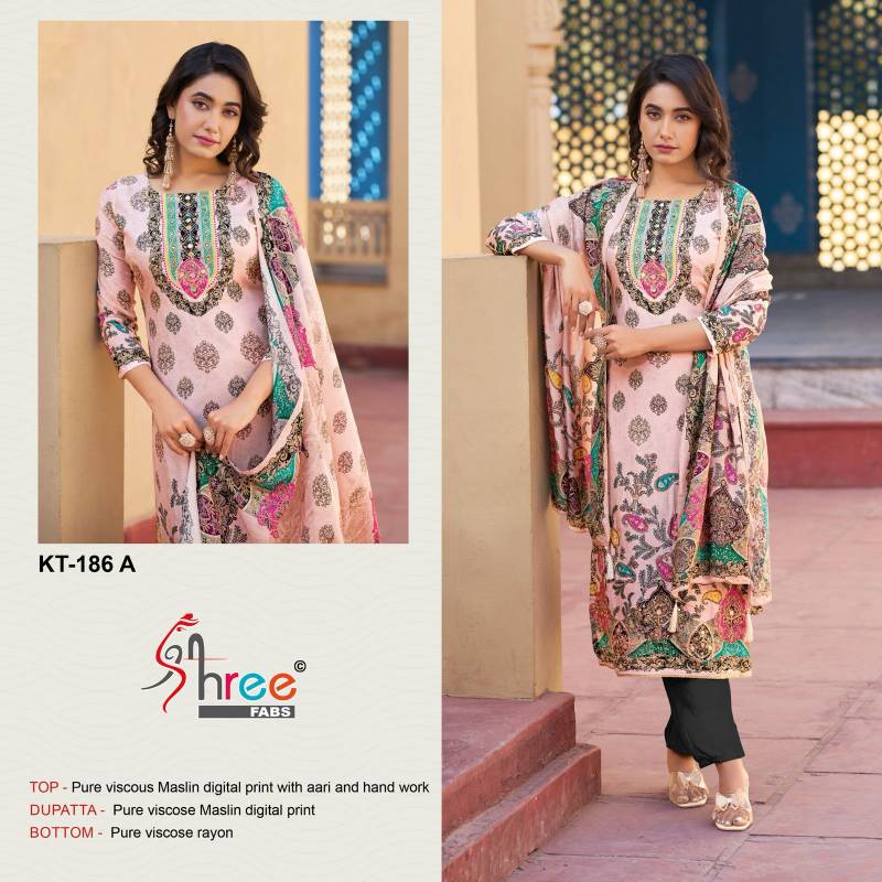 Shree Kt 186 Viscose Maslin Digital Printed Wholesale Pakistani Salwar Suits Collection - Image 3