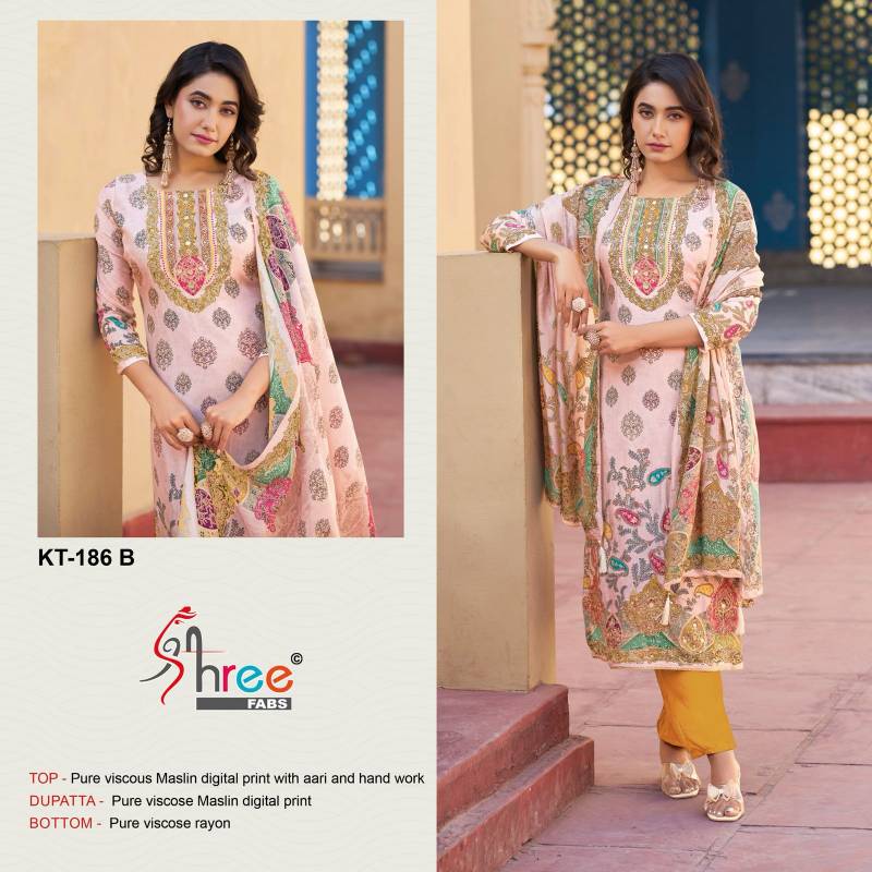 Shree Kt 186 Viscose Maslin Digital Printed Wholesale Pakistani Salwar Suits Collection - Image 4