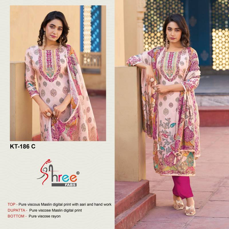 Shree Kt 186 Viscose Maslin Digital Printed Wholesale Pakistani Salwar Suits Collection - Image 5