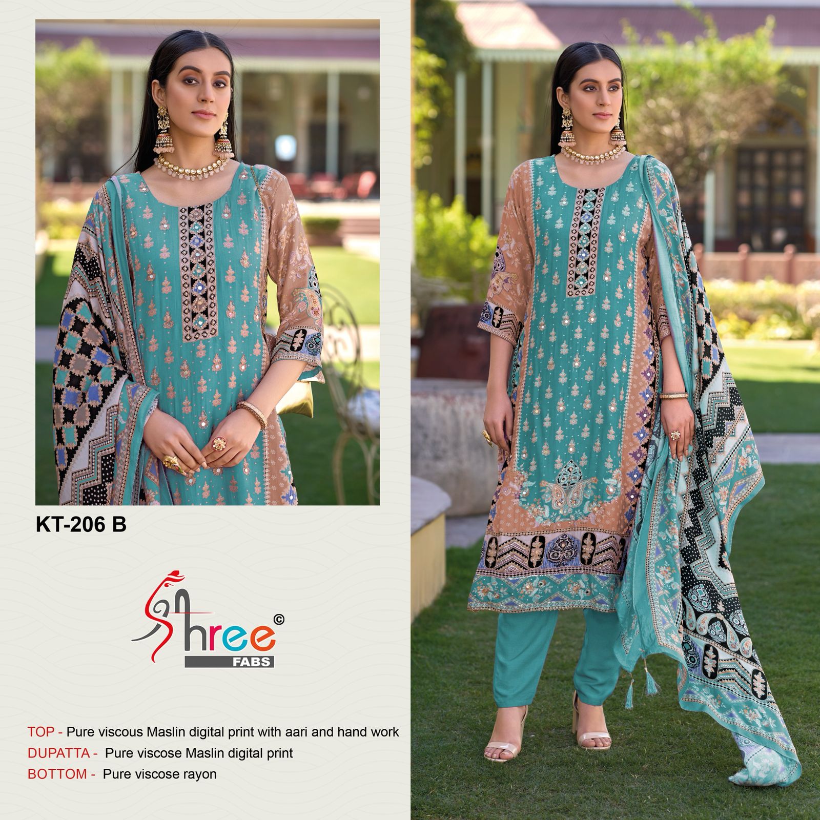 Shree Kt 206 Viscose Maslin Digital Printed Wholesale Pakistani Eid Collection - Image 3