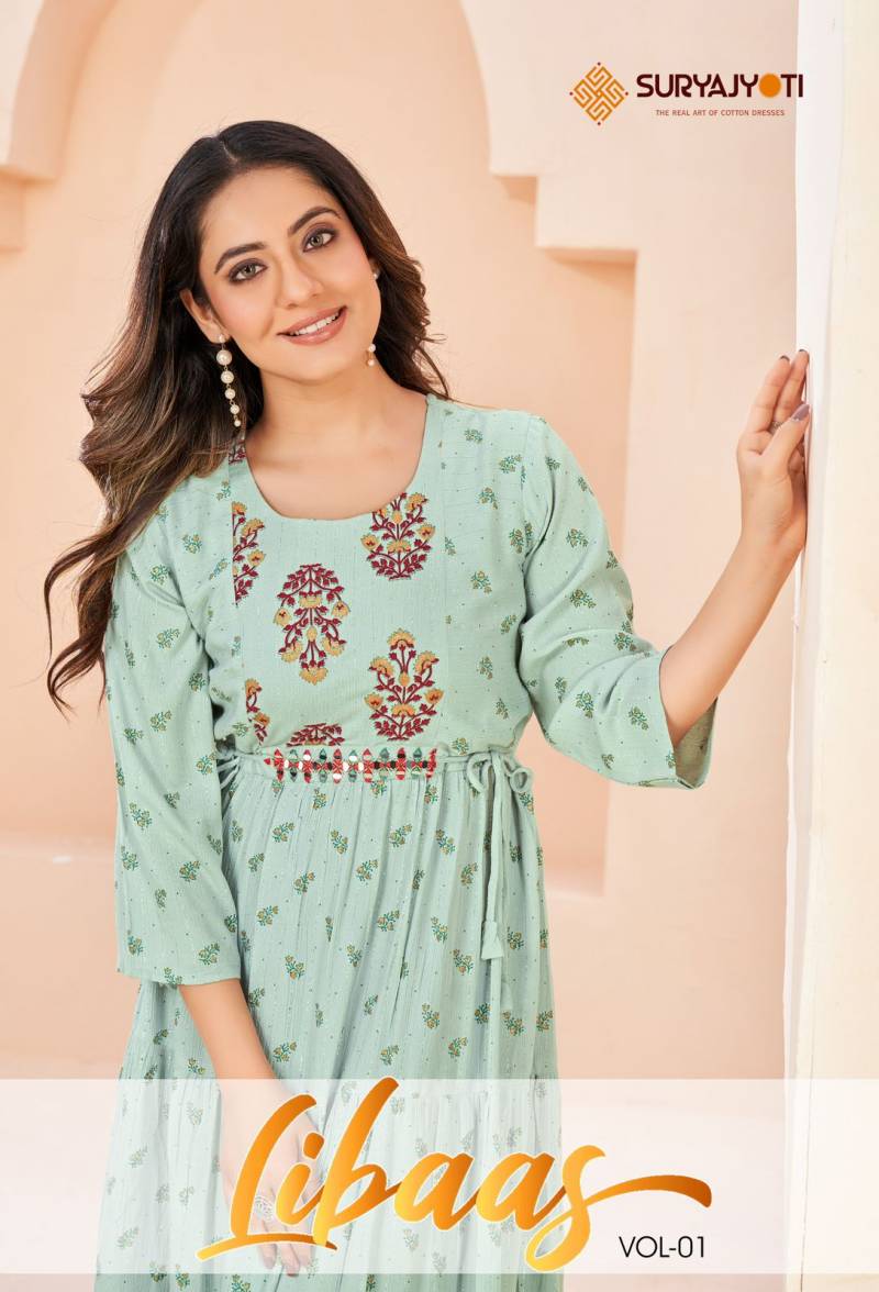 Suryajyoti Libaas Vol 1 Viscose Wrinkle Handwork Wholesale Kurti Collection