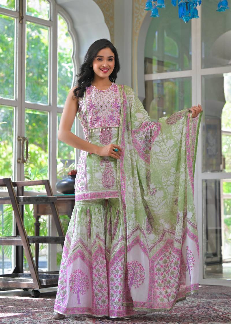 Tanyaa P 117 Cotton With Hand Work Sharara Set Wholesale - Image 3