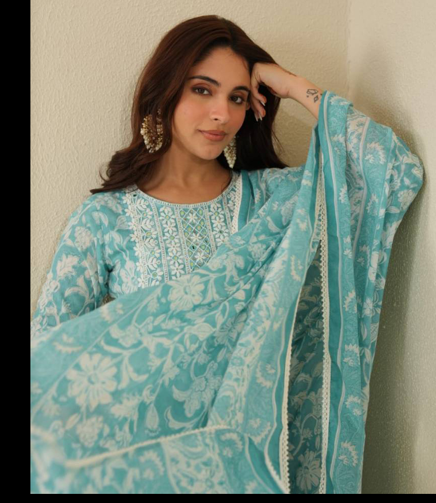 Tanyaa P 123 Cotton Lakhnavi & Mirror Work Kurti Set Wholesale