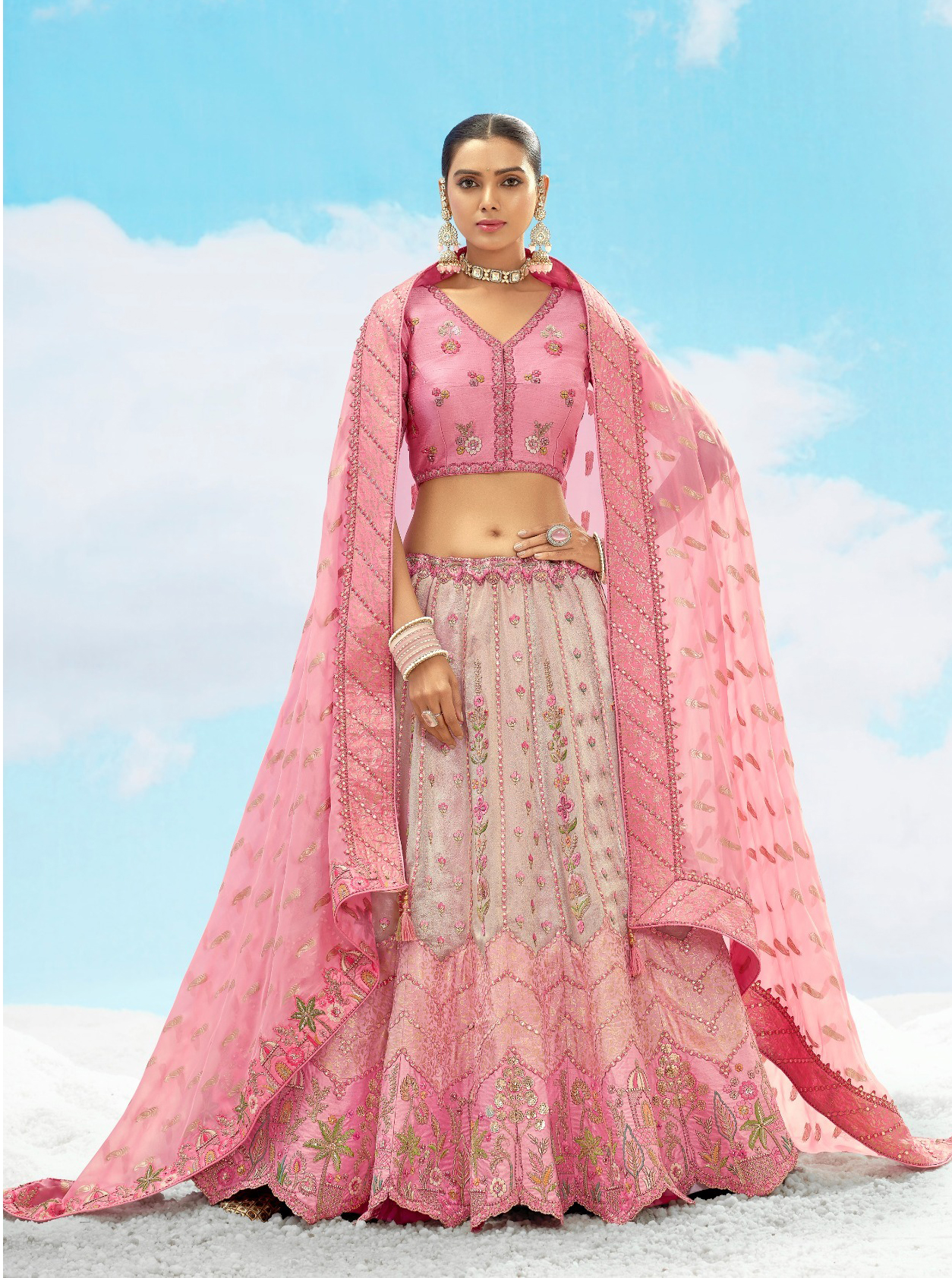 Tathastu Anaara Soft Pink & Gold Embroidery Designer Silk Lehenga Choli