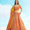 Tathastu Anaara Sunset Orange & Yellow Embroidered Designer Silk Lehenga