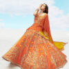 Tathastu Anaara Sunset Orange & Yellow Embroidered Designer Silk Lehenga