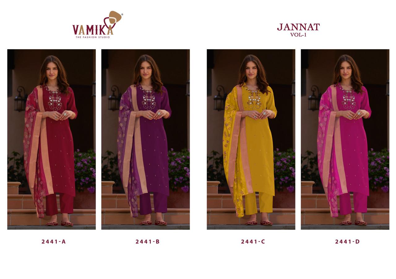 Vamika Jannat Vol-01 Hevy Viscos Vertican Silk Wholesale Readymade Salvar Suit Collection - Image 6