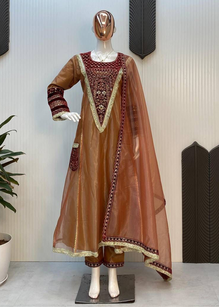 Flared Kali Velvet Embroidery Designer Suit