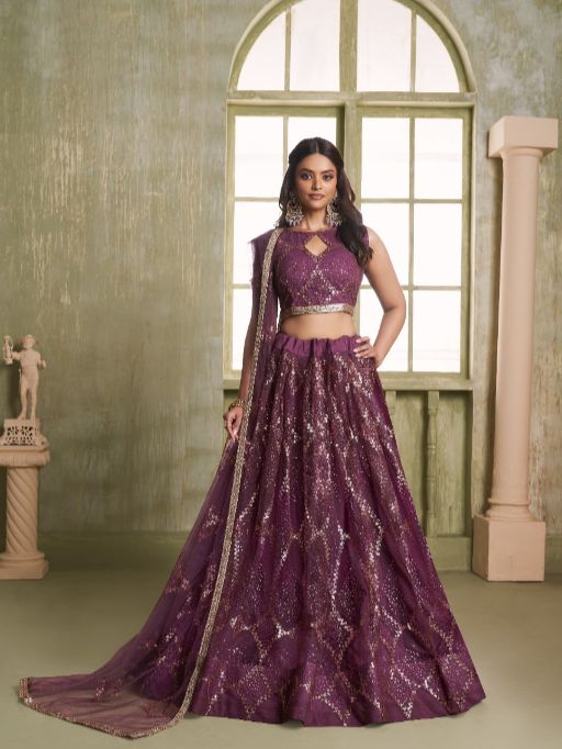Vardan Ethnic Majestic Wine Sequin Embroidered Designer Lehenga Collection