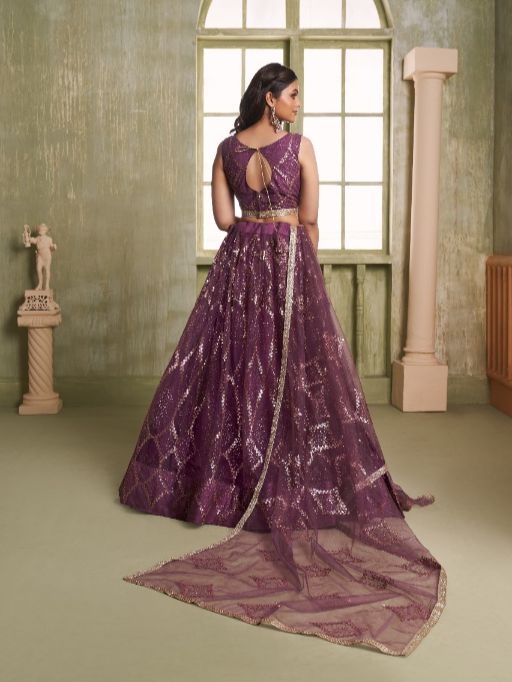 Vardan Ethnic Majestic Wine Sequin Embroidered Designer Lehenga Collection - Image 10