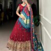 Vardan Ethnic Maroon Georgette Embroidered Lehenga Choli Set.