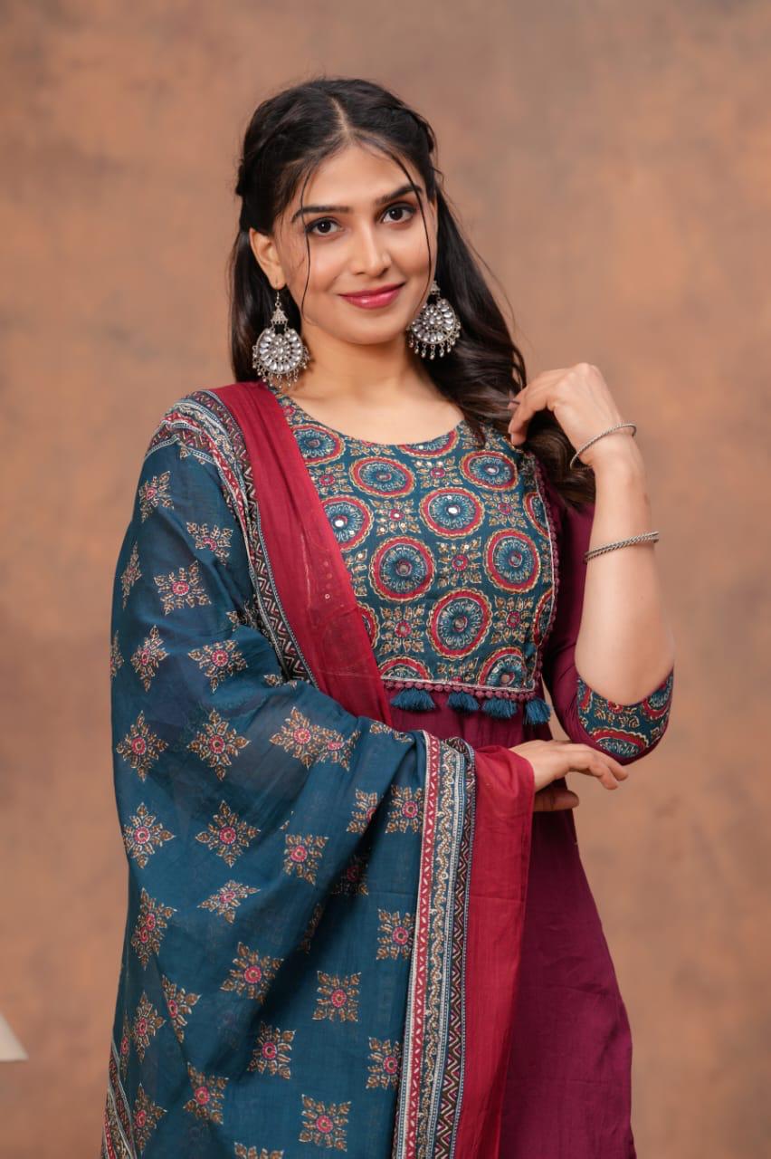 Vardan Ethnic Premium Cotton Ajrakh Print Straight Kurti Set Wholesale Collection