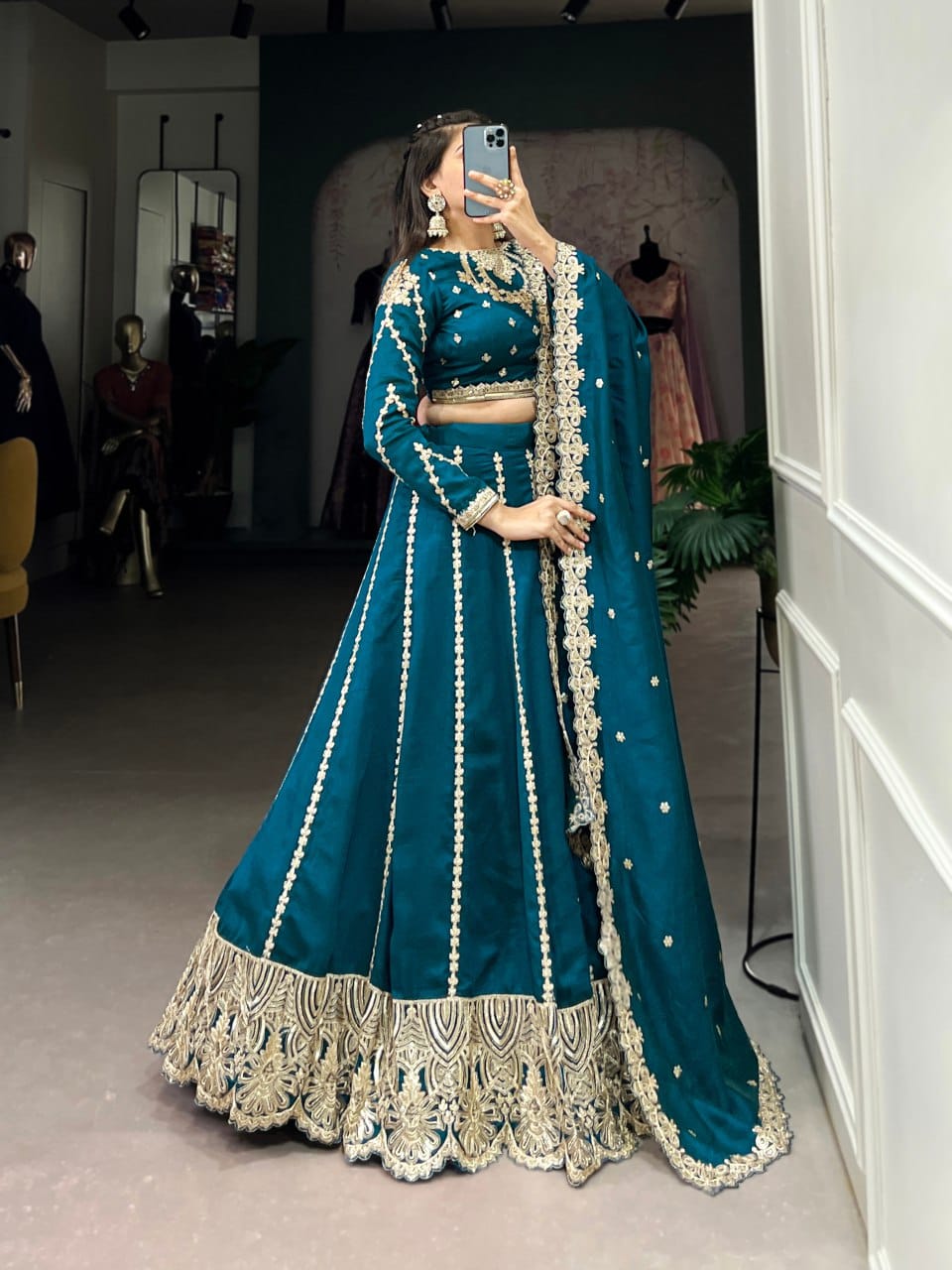 Vardan Ethnic Teal Vichitra Silk Embroidered Designer Lehenga Set Wholesale Collection