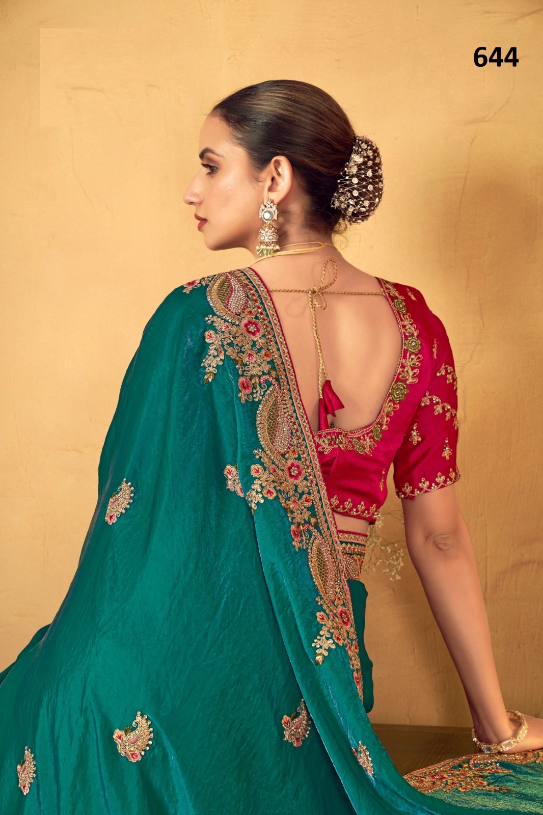 Vardan Fendi Emerald Green Heavy Embroidered Bridal Saree Collection - Image 3