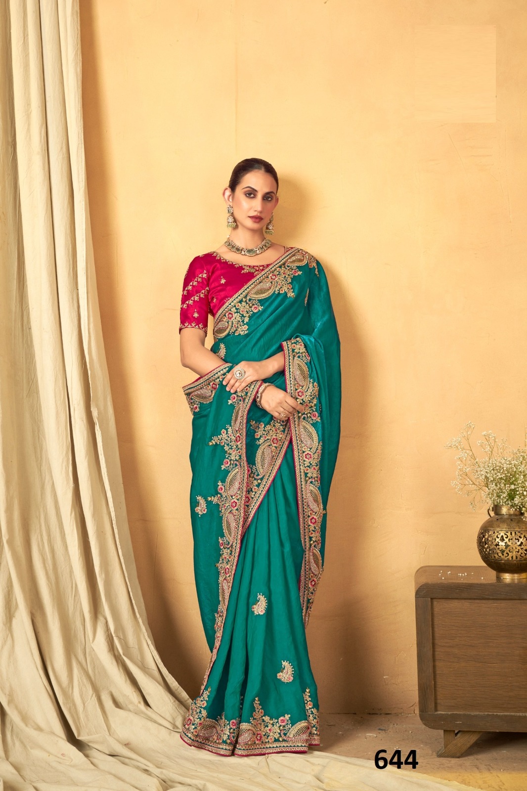 Vardan Fendi Emerald Green Heavy Embroidered Bridal Saree Collection - Image 2