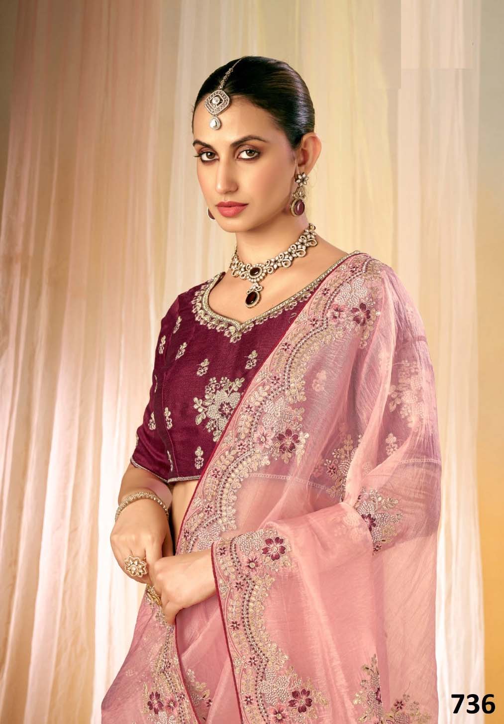 Vardan Fendi Pastel Pink Heavy Embroidered Bridal Saree