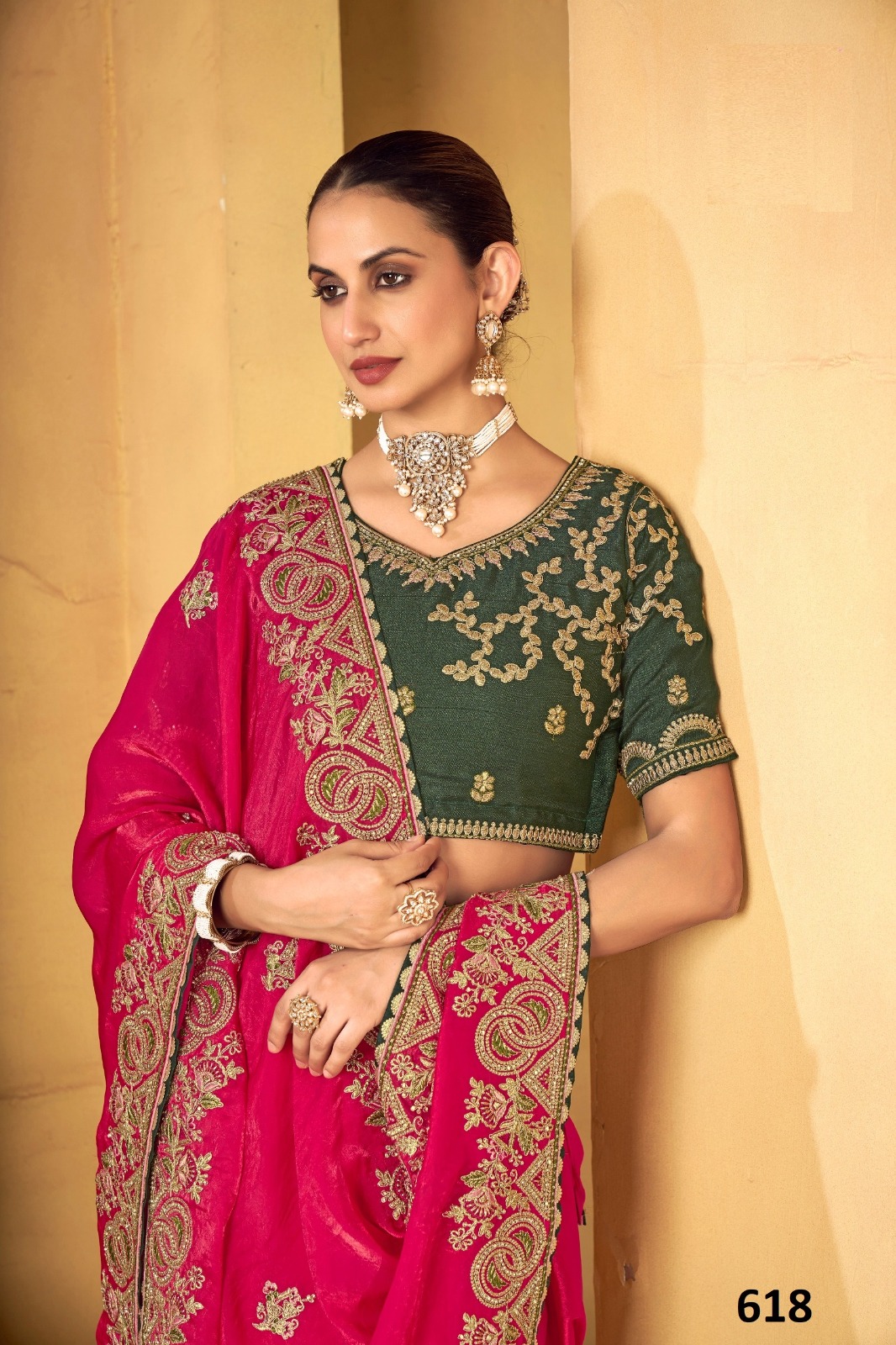 Vardan Fendi Rani Pink Heavy Embroidered Bridal Saree Collection