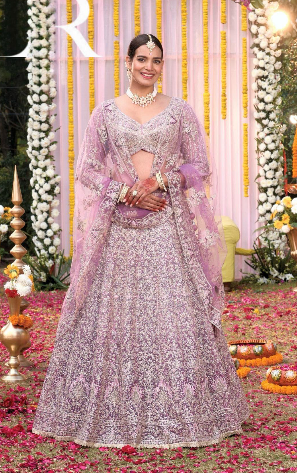 Vardan Lavender Luxe Embroidered Net Bridal Lehenga with Zari & Sequin Work