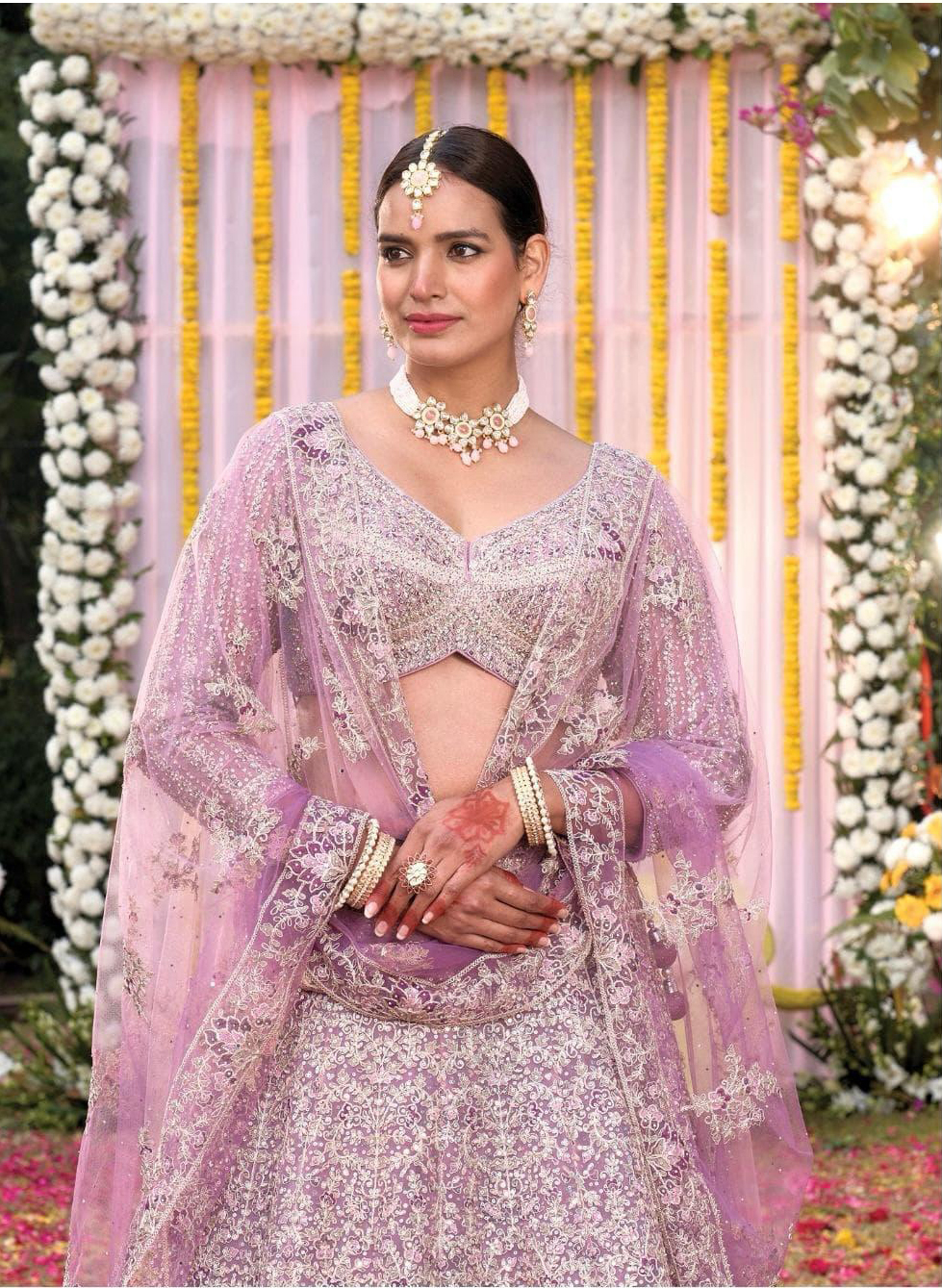 Vardan Lavender Luxe Embroidered Net Bridal Lehenga with Zari & Sequin Work