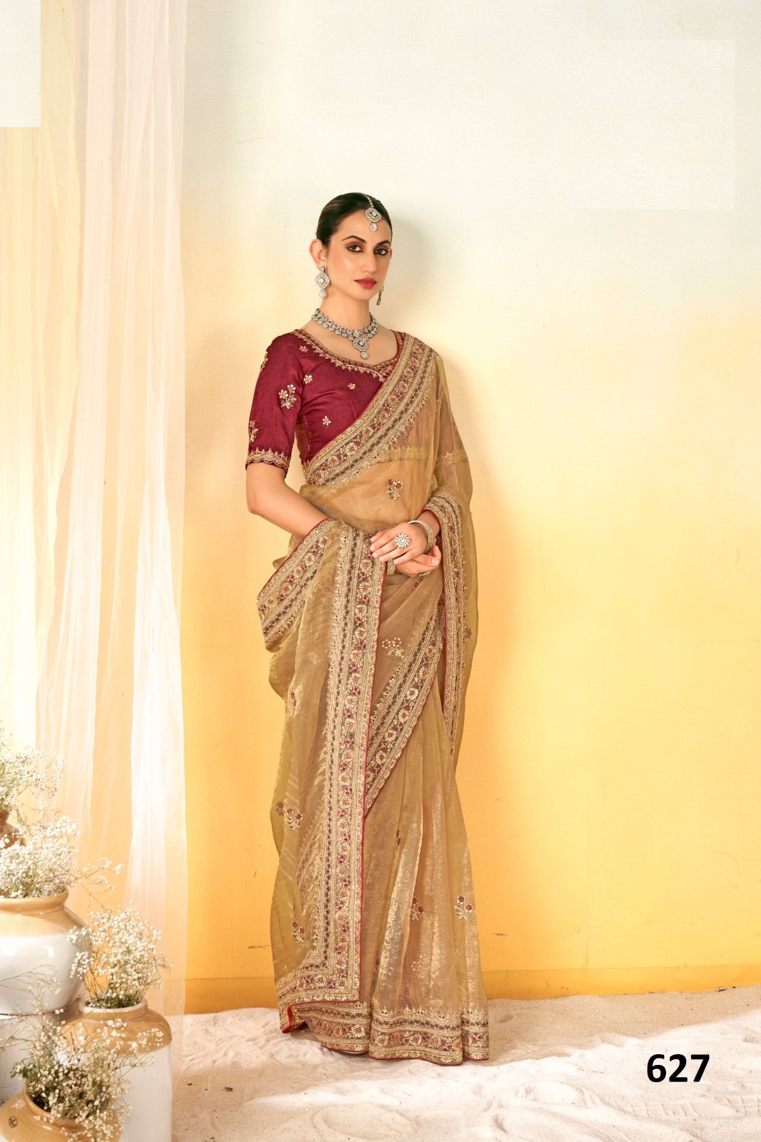 Vardan Tissue Base Gold Heavy Embroidered Bridal Saree Collection - Image 4