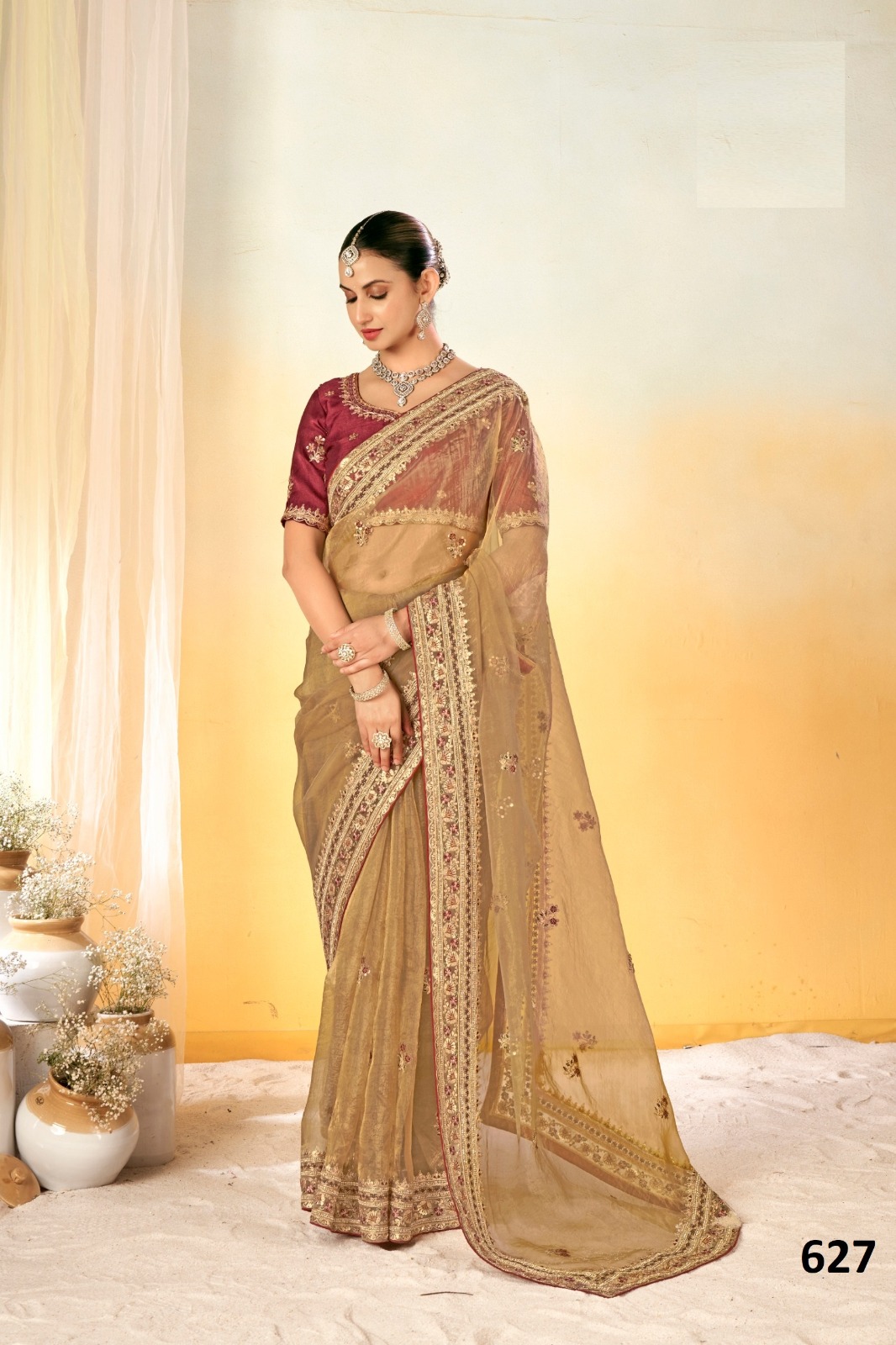 Vardan Tissue Base Gold Heavy Embroidered Bridal Saree Collection - Image 2