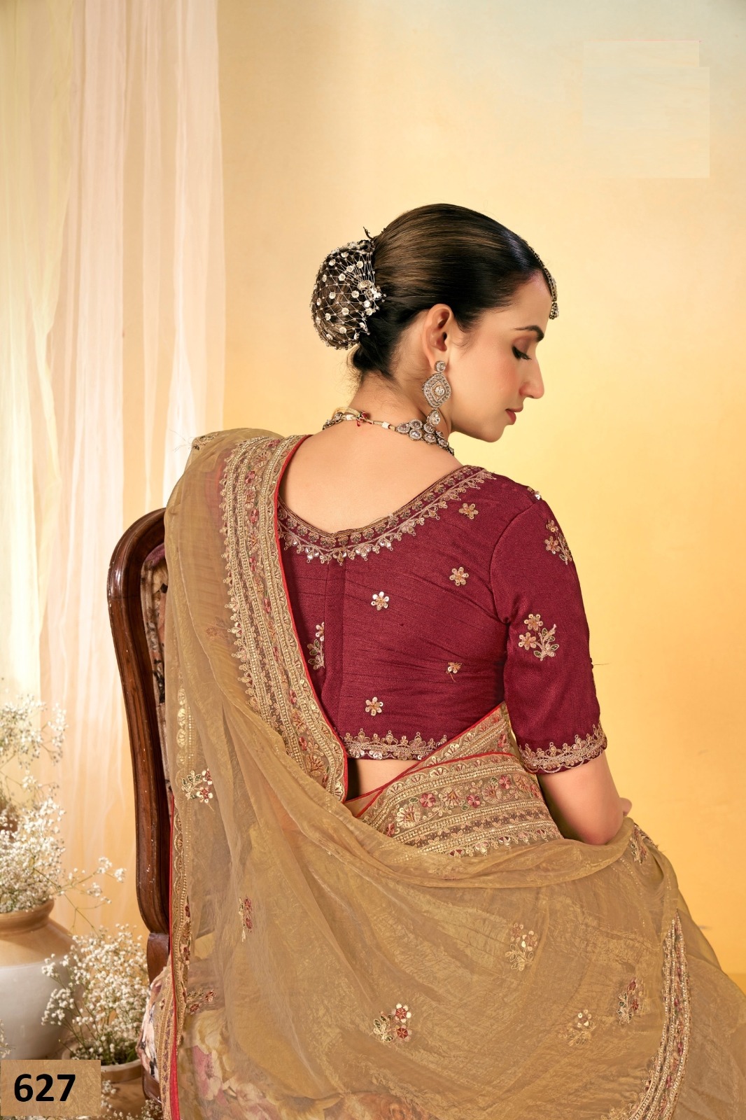 Vardan Tissue Base Gold Heavy Embroidered Bridal Saree Collection - Image 3
