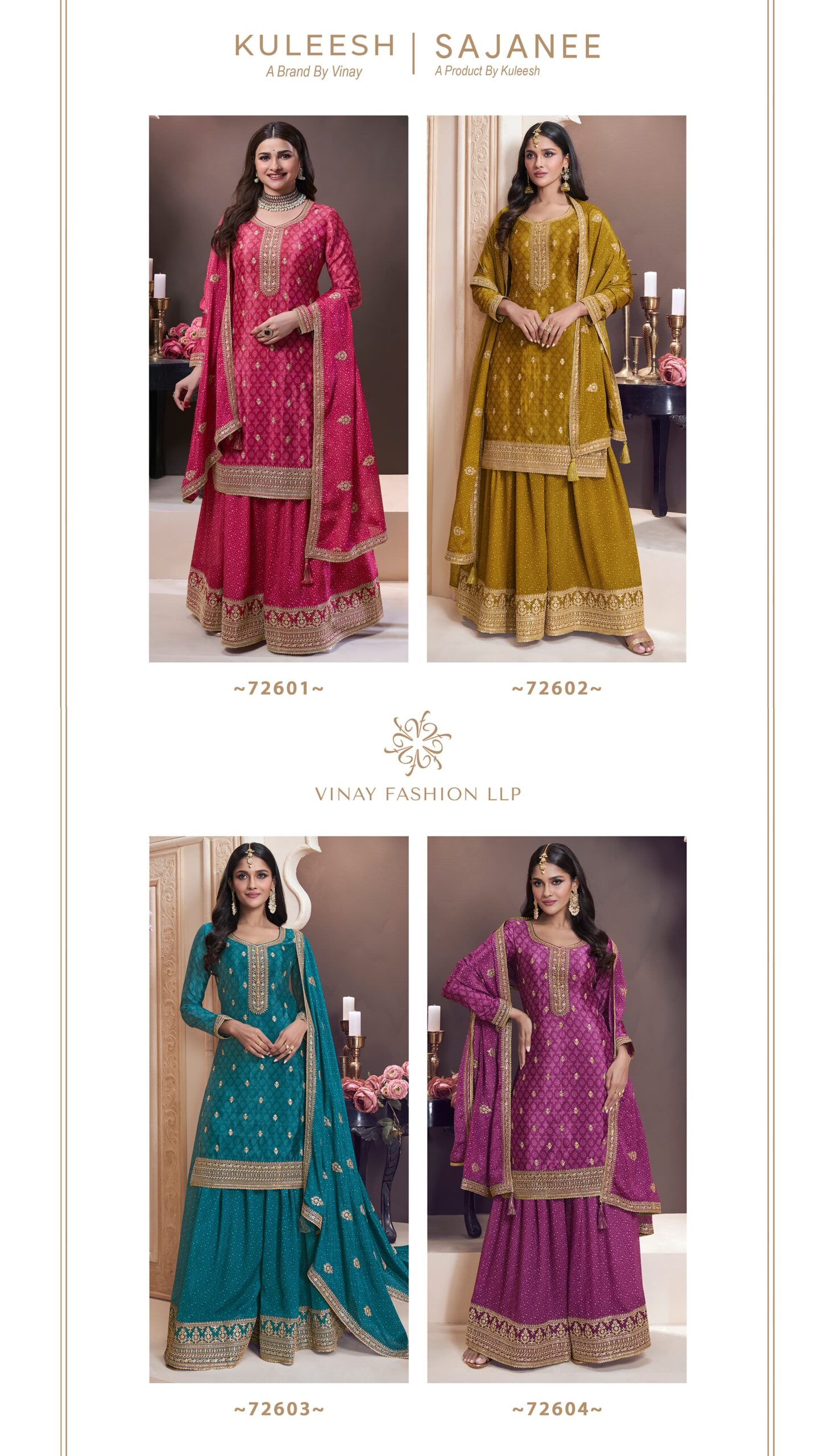 Vinay Kuleesh Sajanee Elegant Chinon Sharara Dress Material Suit Set Wholesale - Image 5
