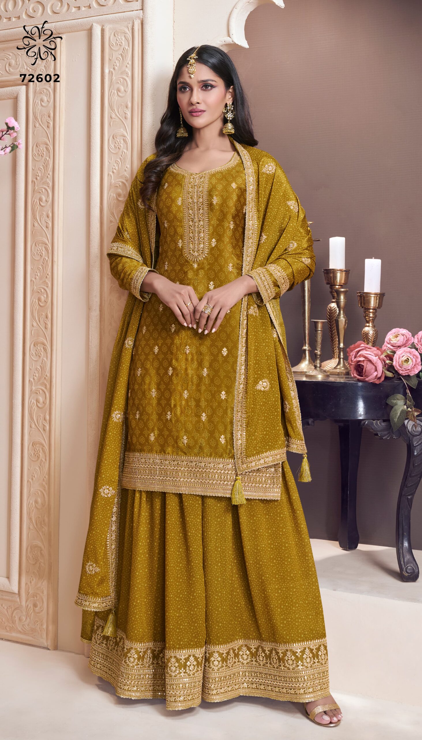 Vinay Kuleesh Sajanee Elegant Chinon Sharara Dress Material Suit Set Wholesale - Image 2