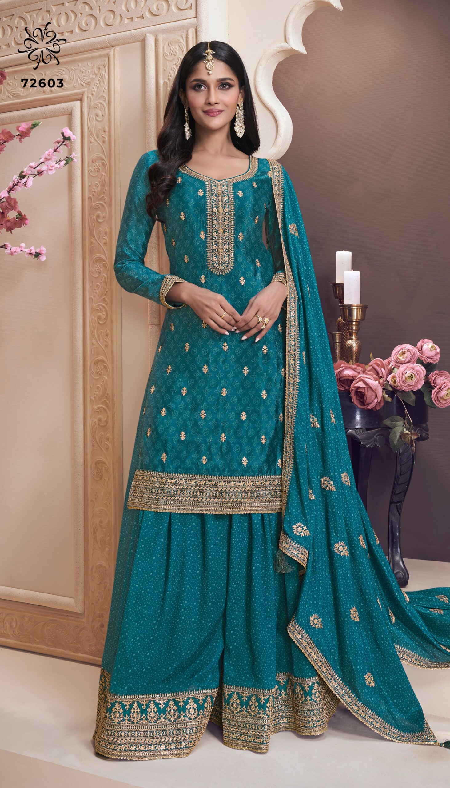Vinay Kuleesh Sajanee Elegant Chinon Sharara Dress Material Suit Set Wholesale - Image 3