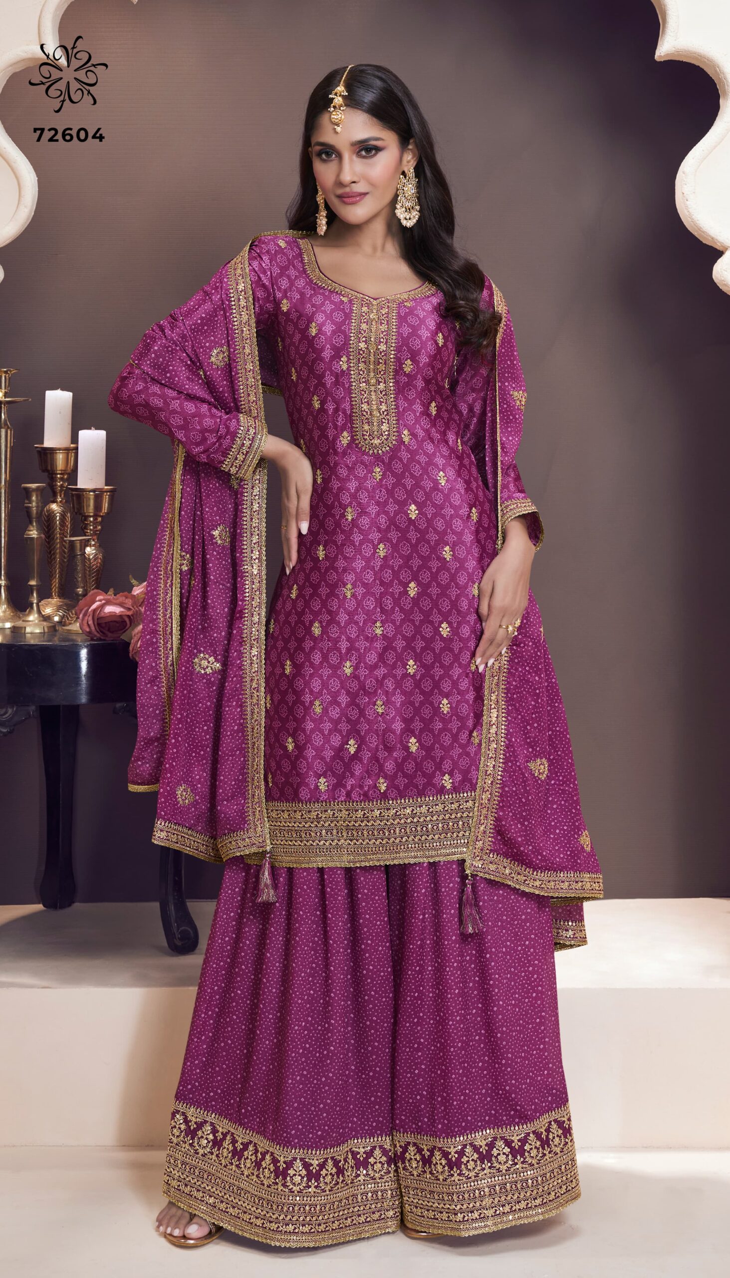 Vinay Kuleesh Sajanee Elegant Chinon Sharara Dress Material Suit Set Wholesale - Image 4